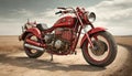 Realistic Red Motorcycle On Dirt Road - Meticulous Photorealistic Art