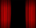 Realistic Red Opened Stage Curtains Background. Vector