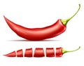 realistic red pod of hot chili pepper