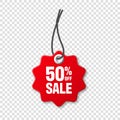Realistic red price tag. Special offer or shopping discount label. Retail paper sticker. Promotional sale badge with Royalty Free Stock Photo