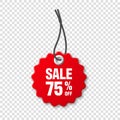 Realistic red price tag. Special offer or shopping discount label. Retail paper sticker. Promotional sale badge with Royalty Free Stock Photo