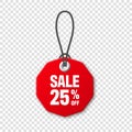 Realistic red price tag. Special offer or shopping discount label. Retail paper sticker. Promotional sale badge with Royalty Free Stock Photo