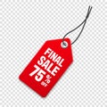 Realistic red price tag. Special offer or shopping discount label. Retail paper sticker. Promotional sale badge with Royalty Free Stock Photo