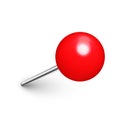 Realistic red push pin. Board tack isolated on white background. Plastic pushpin with needle. Vector illustration. Royalty Free Stock Photo