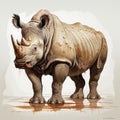 Realistic Red Rhino Cartoon With Painted Face - Fantasy Illustration