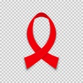Realistic red ribbon. AIDS awareness symbol. Vector illustration.