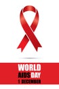 Realistic red ribbon, AIDS world day symbol. Vector illustration