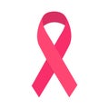 Realistic red ribbon, breast cancer awareness symbol, isolated on white. Vector illustration, eps10.