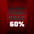 Realistic Red ribbon with text Black Friday Sale sixty percent for discount on red background. Colorful sticker, banner