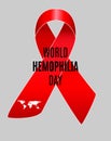 Realistic red ribbon, world hemophilia day symbol. Vector illustration Royalty Free Stock Photo