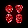 Realistic Red ruby Diamond on white background. Vector illustration of scarlet gemstone Royalty Free Stock Photo