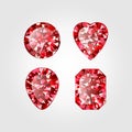 Realistic Red ruby Diamond on white background. Vector illustration of scarlet gemstone