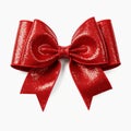 Realistic red sparkly glitter party gift bow decoration against a white background Royalty Free Stock Photo