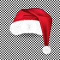 Realistic red traditional Santa Claus hat on transparent background. New year red hat for video chat photo effect or