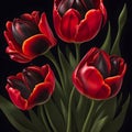 Realistic red tulip flowers illustration on isolated black background Royalty Free Stock Photo