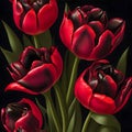 Realistic red tulip flowers illustration on isolated black background Royalty Free Stock Photo