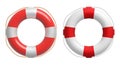 Realistic red and white lifebuoy whith a rope. Vector safety torus. Royalty Free Stock Photo