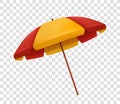 Realistic red and yellow beach umbrella isolated on transparent background vector