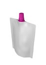 Realistic render of white plastic package for children with pink lid. With shadow and clipping path on a white background