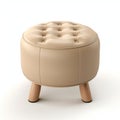 Realistic Rendering Of Beige Leather Ottoman With Wooden Legs