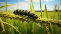 Realistic Rendering Of Caterpillar Grazing In A Field
