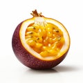 Realistic Rendering Of Cut Passion Fruit On White Surface