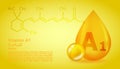 Realistic A1 Retinal Vitamin drop with structural chemical formula. 3D Vitamin molecule A1 Retinal design. Drop pill