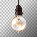 Vector retro light bulb on transparent background