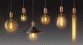 Realistic retro light bulbs set. Decorative vintage design edison lightbulbs of different shapes Royalty Free Stock Photo