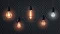 Realistic retro light bulbs set. Decorative vintage design edison lightbulbs of different shapes. Lamps in antique style with