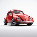 Realistic Retro Red Beetle Car Rendering On White Background