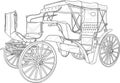 Realistic Retro Vintage Carriage Car Sketch Template. Vector Illustration In Black And White
