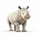 Surrealistic White Rhino 3d Render On White Background