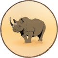 Realistic rhinoceros. Round sandy background in a brown frame. Royalty Free Stock Photo