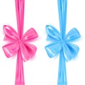 Realistic ribbon bows isolated, pink and blue color, vector illustration Royalty Free Stock Photo