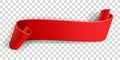 Realistic ribbon, color red paper banner on white background.Element for marketing, Greating card. Blank. Paper scroll
