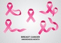 Realistic ribbon of the month to fight breast cancer.