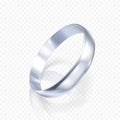 Realistic ring from white gold or silver. 3D render of platinum ring with shadow and reflection. Vector illustration isolated on