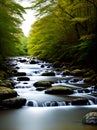 Realistic river footpath neutral palette warm lighting.