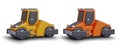 Realistic road roller, side view. Heavy equipment for road leveling