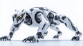 Realistic Robot Dog Walking on Smooth White Surface Capturing the Essence of Advanced Technology and Modern Robotics