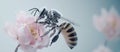 realistic robot honeybee perched on delicate pink flower, showcasing intricate details