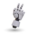 Realistic robotic hand with two bent fingers. Movable manipulator