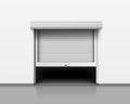 Realistic Roller shutter garage opened door. Warehouse roller door