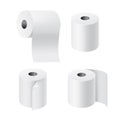 Realistic rolls paper. 3D toilet tissues with unwound pieces. Hygiene toiletry products set. Blank reels of check tapes