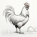 Realistic Rooster Drawing With Eastern Brushwork And Cartoonish Character Design