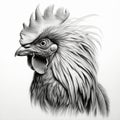 Realistic Rooster Portrait: Pencil Drawing On White Background