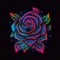 Realistic rose digital drawing neon logo created with Generative AI