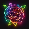 Realistic rose digital drawing neon logo created with Generative AI