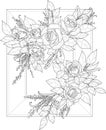 Realistic rose flower bouquets with leafs on picture frame sketch template. Royalty Free Stock Photo